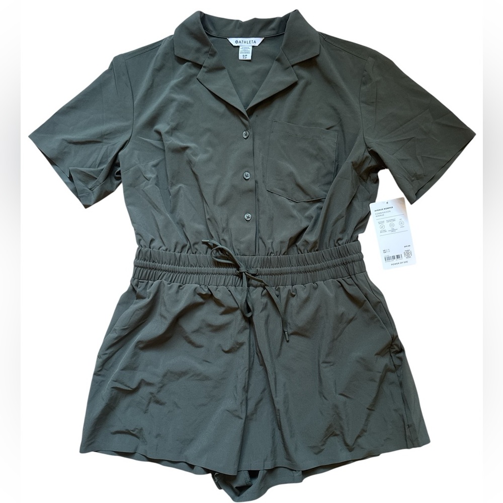 Athleta NWT Avenue Romper Olive Green UPF Button-Up Romper S